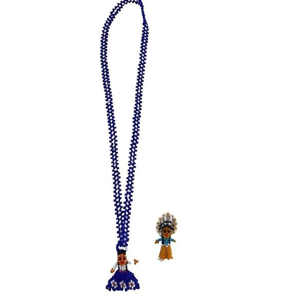 Vintage Beadwork Charm and Necklace Native Ethnic Floral - Picture 4 of 5